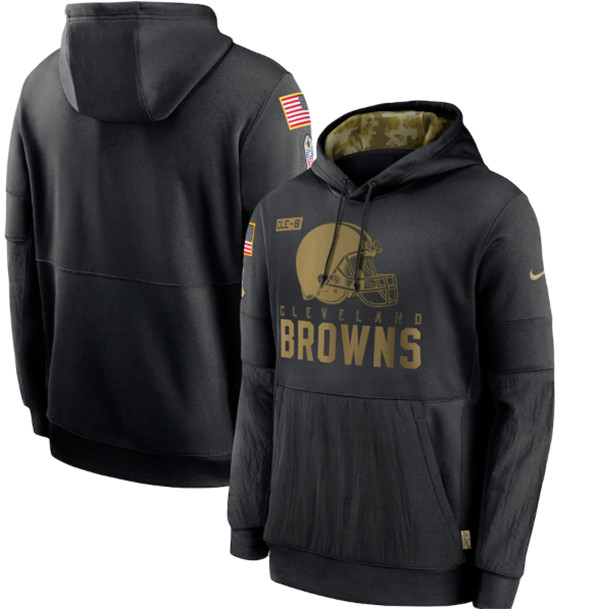 Men's Cleveland Browns 2020 Black Salute to Service Sideline Performance Pullover NFL Hoodie